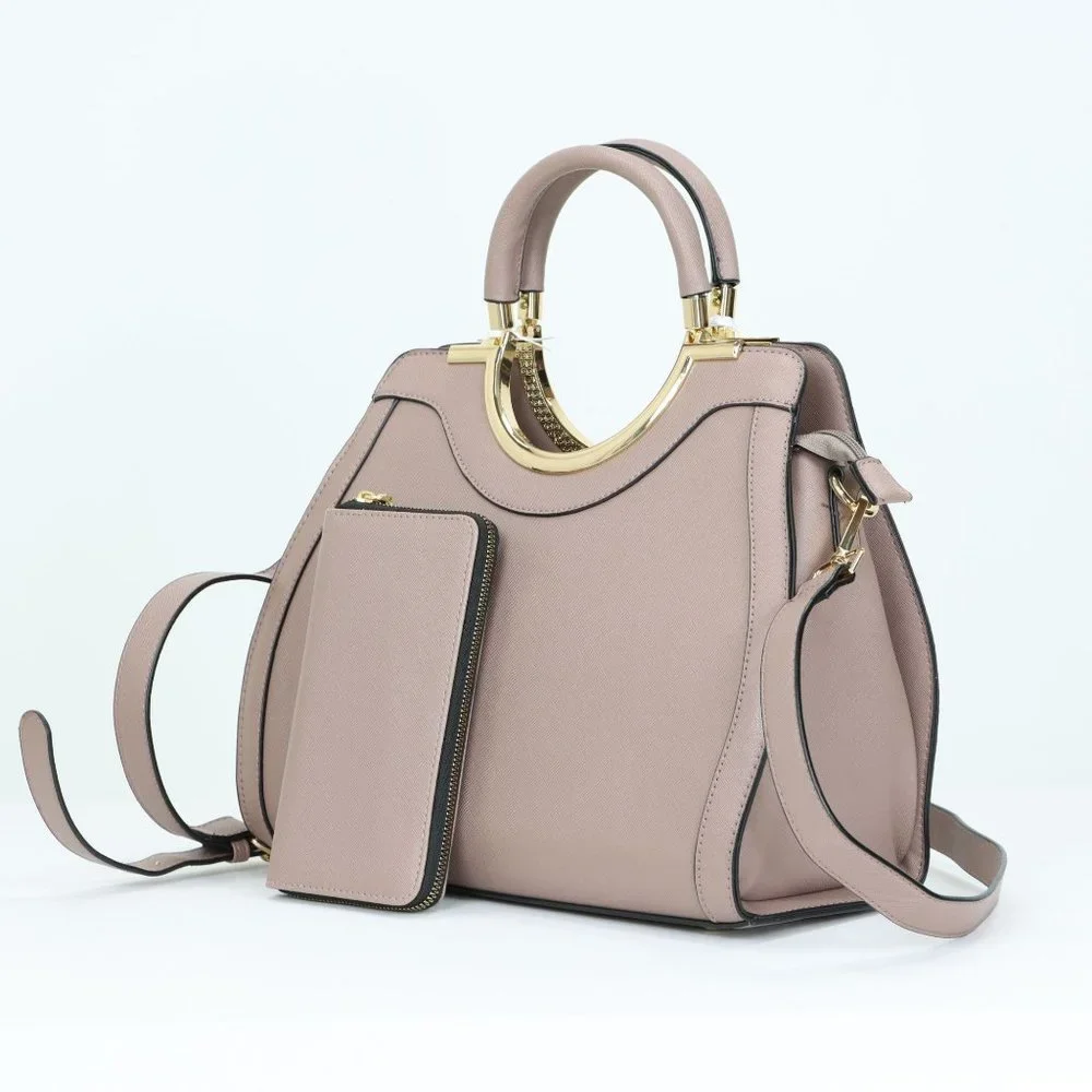 Mauve Faux Leather Purse and Wallet 2 in 1 Set Tote Cross Body Shoulder Hand Bag